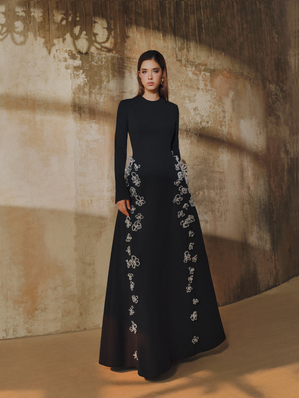 flared long sleeve dress Long Bell-Sleeve Long Embroidered Mermaid Formal dress Smoky Blue / 20